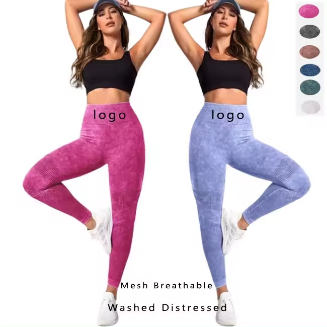 Washed Scrubbed Hollow out Tight Pants Women High Waist Soft Stretchy Tie Dye Leggings Marble Seamless Scrunch Yoga Leggings