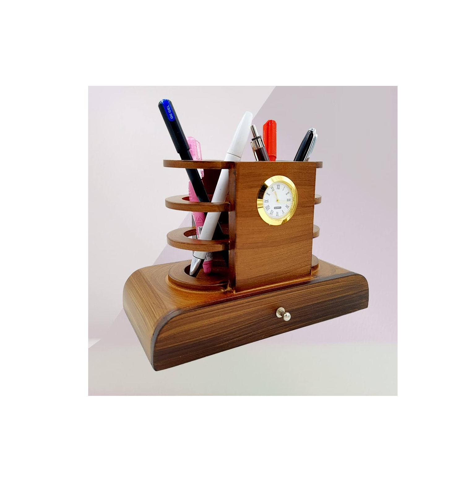 Modern Wooden Digital Wood Mini Table Top Pen Holder Alarm Clock for Office with design piece with sale product