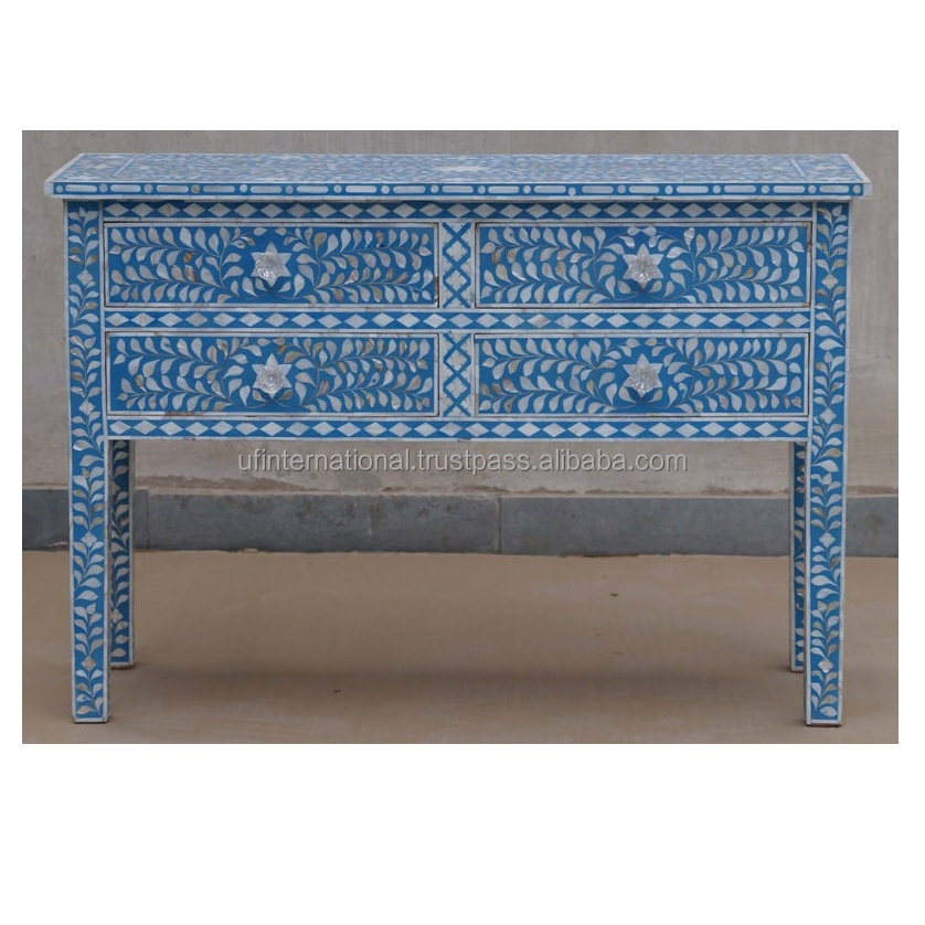 Large bone inlay side table with best floral design and 7 drawers for hall and royal hotels bone inlay table furniture