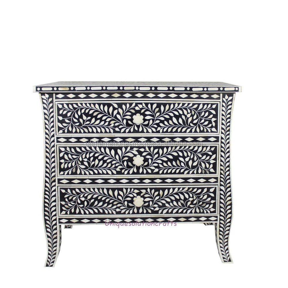 Large bone inlay side table with best floral design and 7 drawers for hall and royal hotels bone inlay table furniture