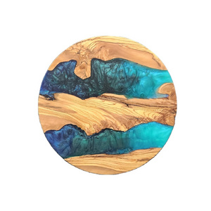 New Trendy Epoxy Resin & Wood Chopping Board High Quality Wood Resin Round Shape Sea Wave Design Admirable design