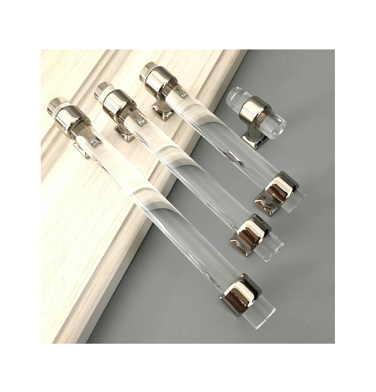 Unique design Acrylic Cabinet Handles/Cabinet Hardware Clear Pulls natural Polished for Kitchenware and restaurants door handle