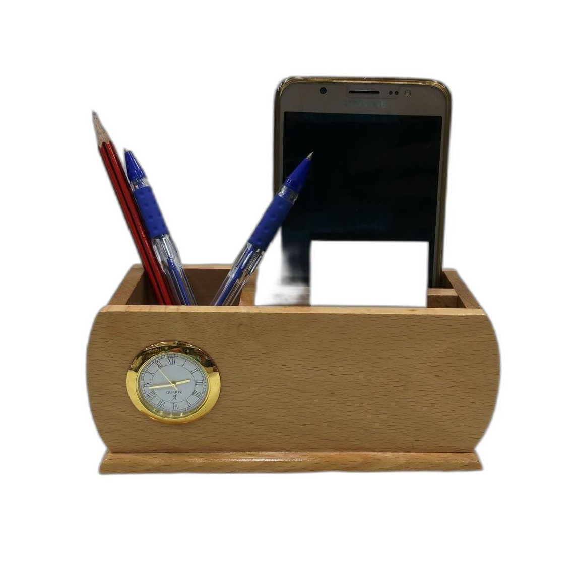 New Style Acacia Wood Make Up Brush Holder pen holder with watch and shiny polished office supplies pencil wood pen holder