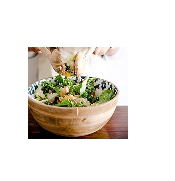 Reusable Concrete Multi Functional  Kitchen Restaurant Buffet Fruit Salad Bowl  wood Large Capacity Round Shape