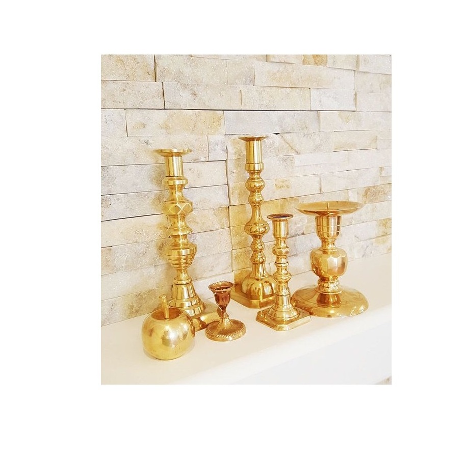 Solid Brass Taper Candle Holder Wedding Party Dining Table Centerpieces Brushed Satin Brass Candle Jar for sale