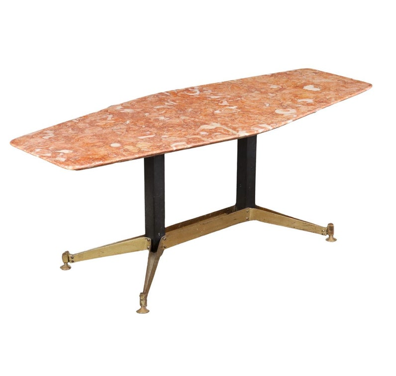 Antique Piece Pink Marble Side Coffee End Table Golden Living Room Office Brass Commercial Center Marble Top Tea Table hot sale