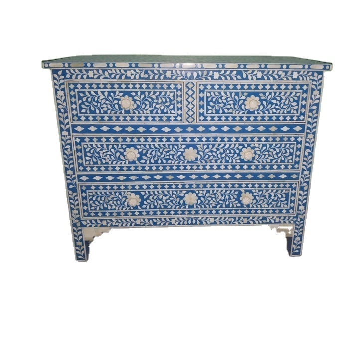 Bone inlay bedside table in floral design / customized bone inlay chest drawer from India handicraft for handmade polished