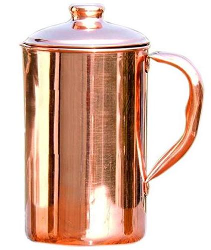 Copper jug with 2 glass Health Beneficial Tableware Pure Copper Plain Water jug With Handle Lid And Knob and black box packing