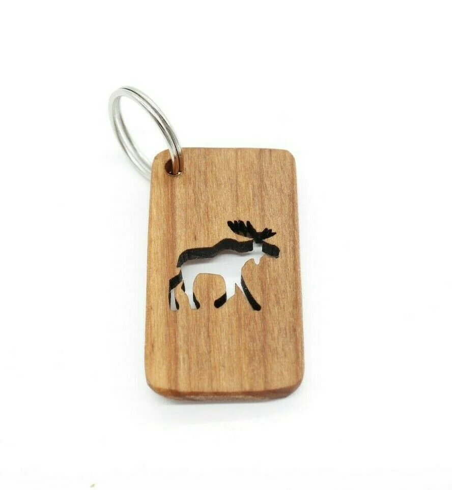 Wooden natural wood key ring stylish design with Loop gift idea key chain and customized size natural craft product