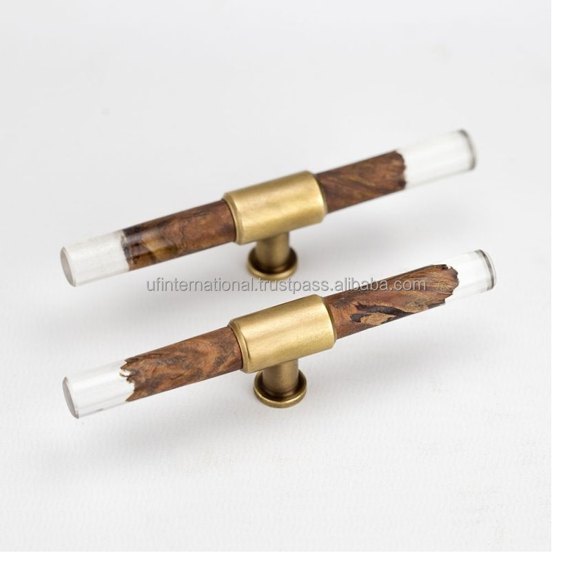 Natural wood and resin with brass knob & customize for home furniture use with handles &  best product top selling