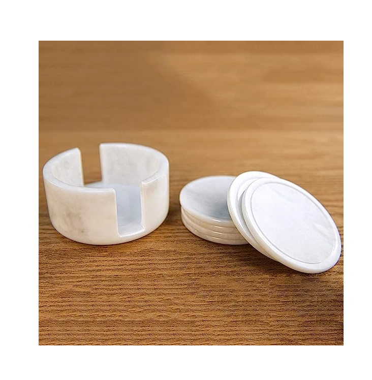 superior quality Marble coaster Kitchen Accessories white round marble coasters customize design Cup Coasters natural craft