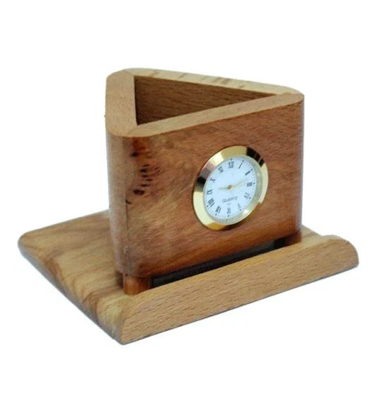 New Arrivals Wood Stationary Holders with Watch Modern Look Pen Holder For Office School Table Usage In Wholesale