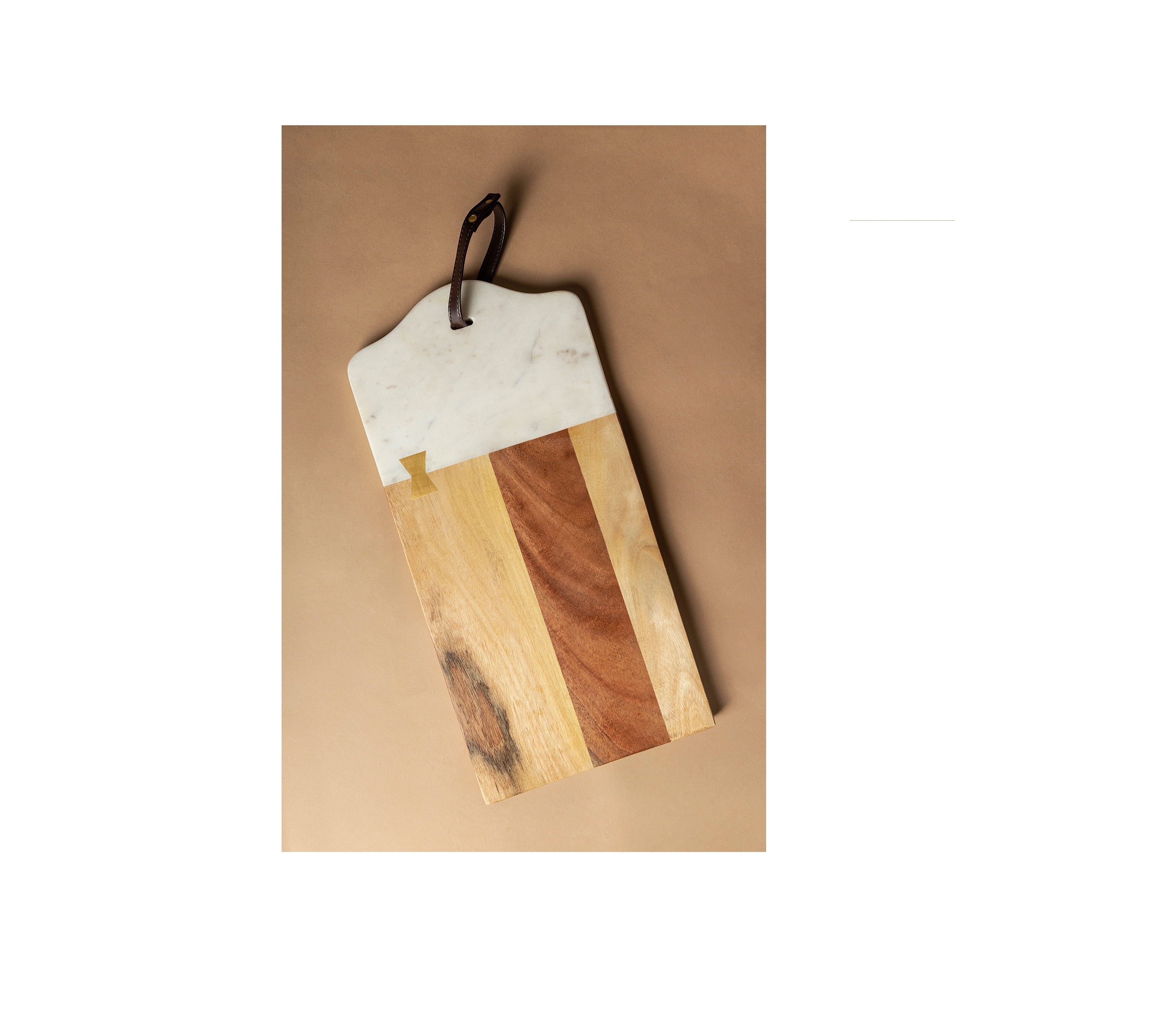 Hot Selling Marble And Wood Chopping Board Charcuterie Cheese Board Hotel Serving Cutting board With Leather Handle for sale