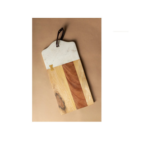 Hot Selling Marble And Wood Chopping Board Charcuterie Cheese Board Hotel Serving Cutting board With Leather Handle for sale