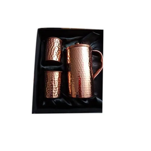 Copper jug with 2 glass Health Beneficial Tableware Pure Copper Plain Water jug With Handle Lid And Knob and black box packing