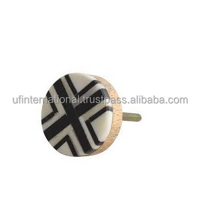 Unique Design Cabinet Knob White Resin and Wood Round Drawer Pull in Circular shape Furniture for sale