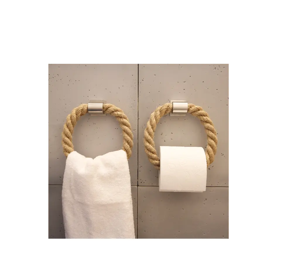 Design rope paper roll holder for toilet wall mounter hanger metal hook rope tissue paper holder design piece