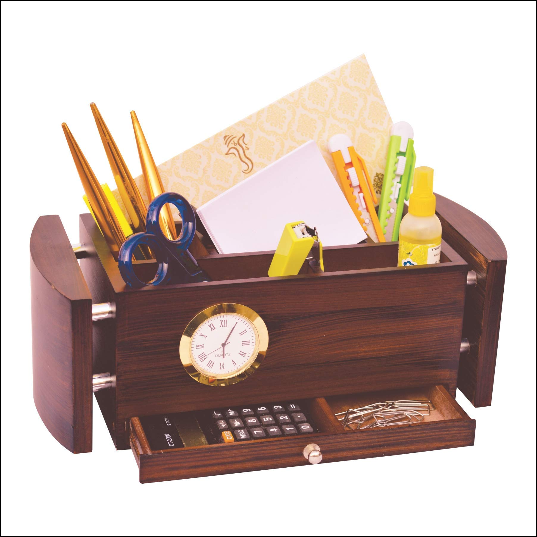 Vintage Design wooden Pen Holder stand with watch unique design Home Hotel Pen holder Stand amazing quality product