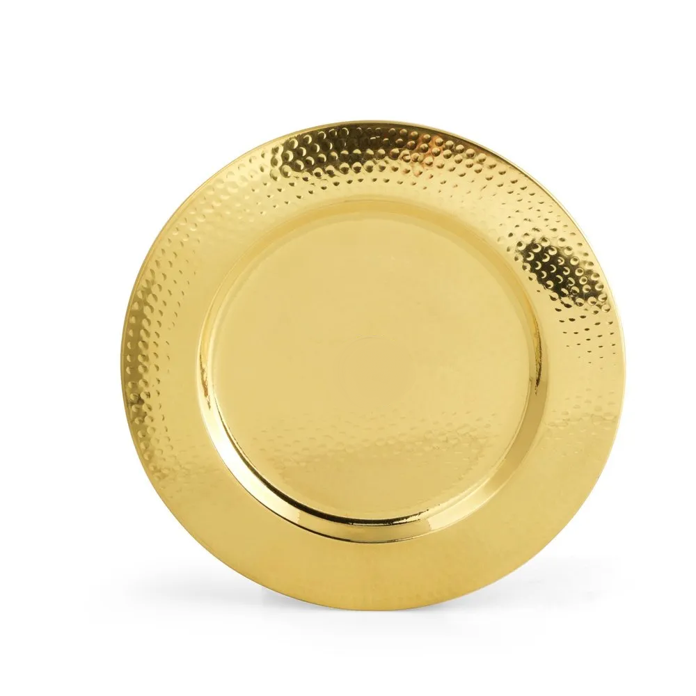 Fancy Design Brass Wedding Charger Plates Fancy Designing Gold Color With Round Shape Hammered Design Luxury Plated