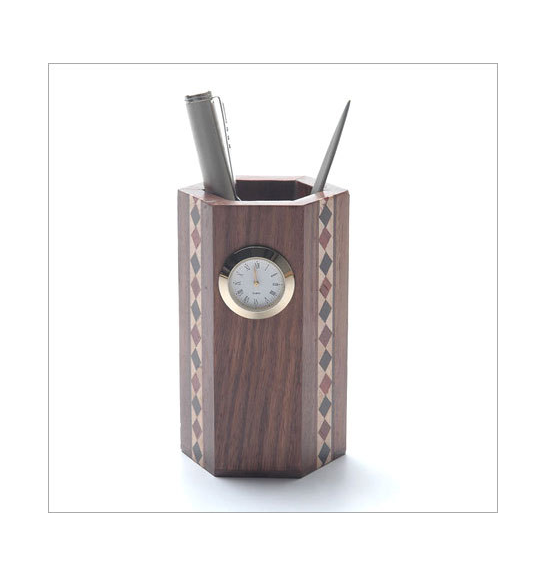 Vintage Design wooden Pen Holder stand with watch unique design Home Hotel Pen holder Stand amazing quality product