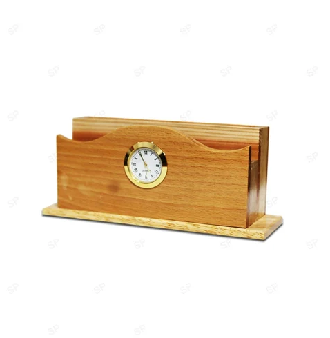 New Arrivals Wood Stationary Holders with Watch Modern Look Pen Holder For Office School Table Usage In Wholesale