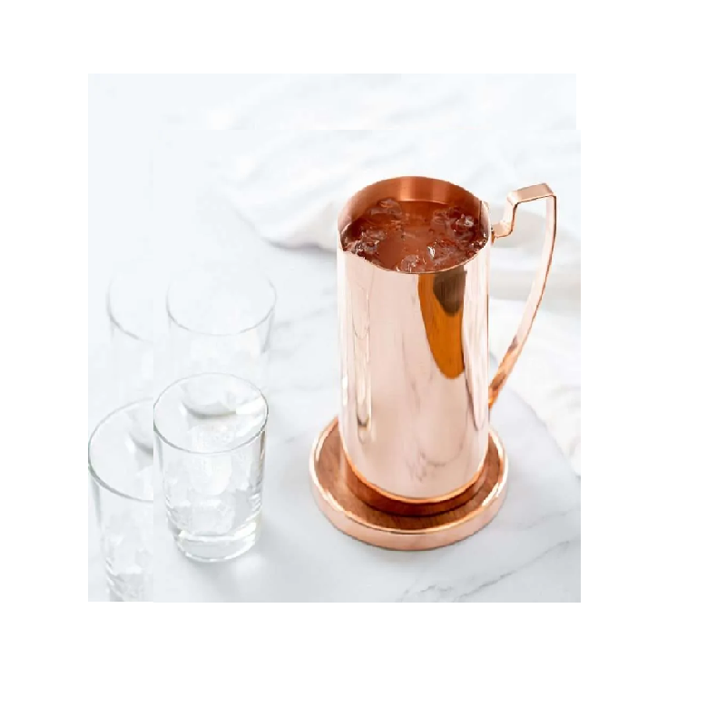 Copper jug with 2 glass Health Beneficial Tableware Pure Copper Plain Water jug With Handle Lid And Knob and black box packing