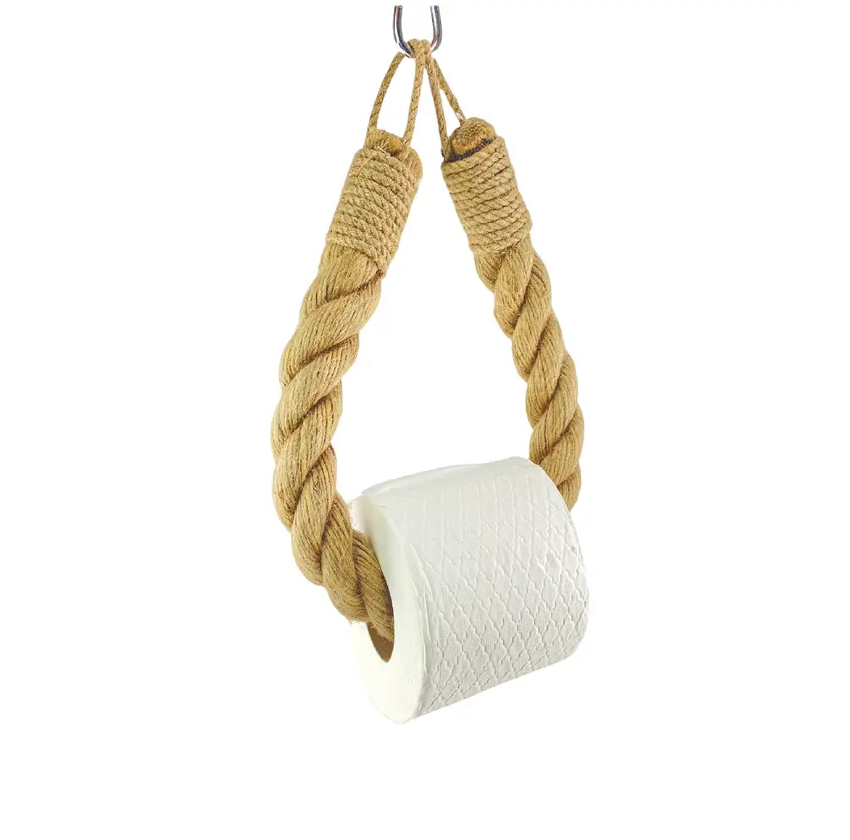 Rope Hanging Toilet Paper Holder Wooden Rope Towel Tissue Storage Holder For Bathroom use with sale