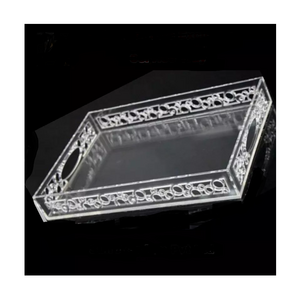 Transparent Square Clear Acrylic Trays Insert Handle Food Serving Tray for kitchenware and restaurants and selling