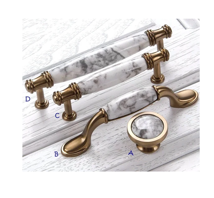 Best quality brass and marble door handle white stone luxury design cabinet handle drawer door handle at low price