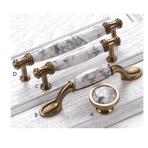 Best quality brass and marble door handle white stone luxury design cabinet handle drawer door handle at low price