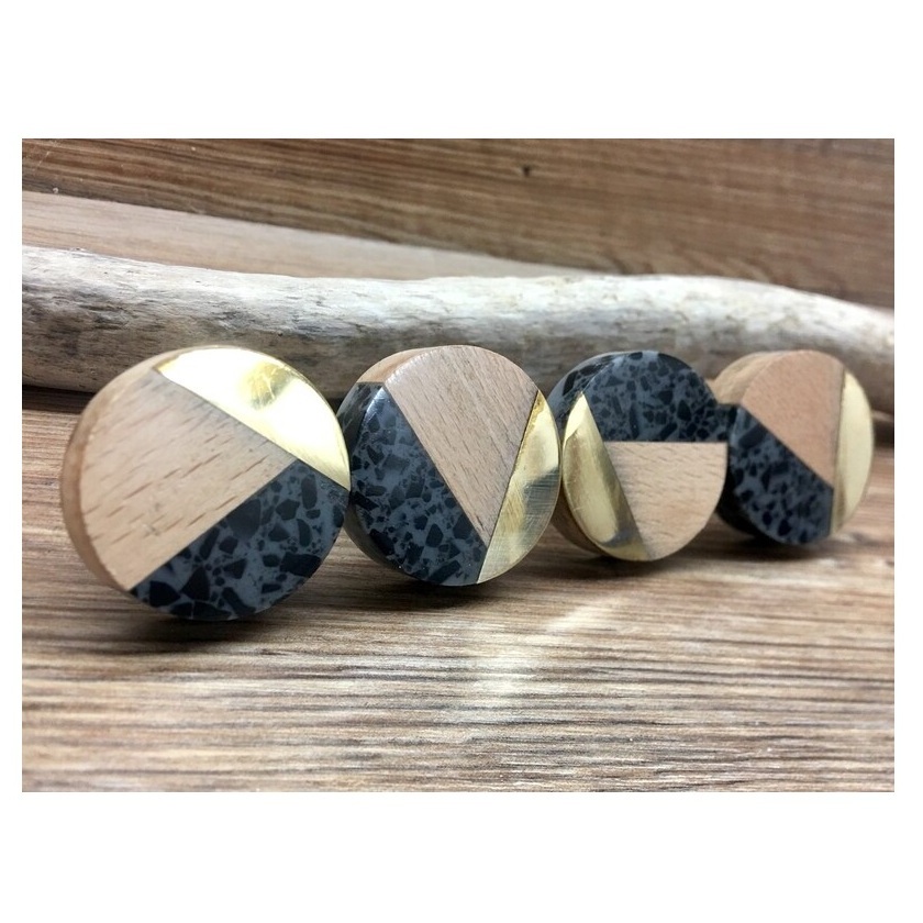 High Quality 3 design color  Resin wood and brass Door Kitchen Cabinet Furniture Knobs for customized size and top rank product