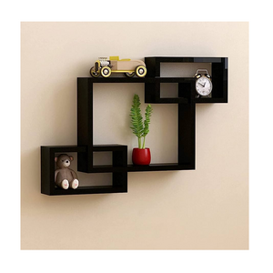 Wall hanging wood wall decorative item bookshelf and flower pot placing natural wooden black color at affordable price