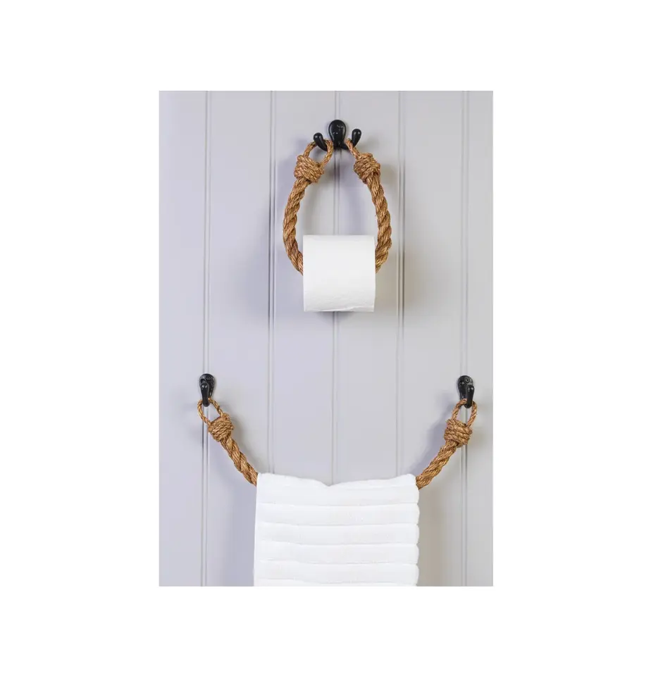 Rope Hanging Toilet Paper Holder Wooden Rope Towel Tissue Storage Holder For Bathroom use with sale