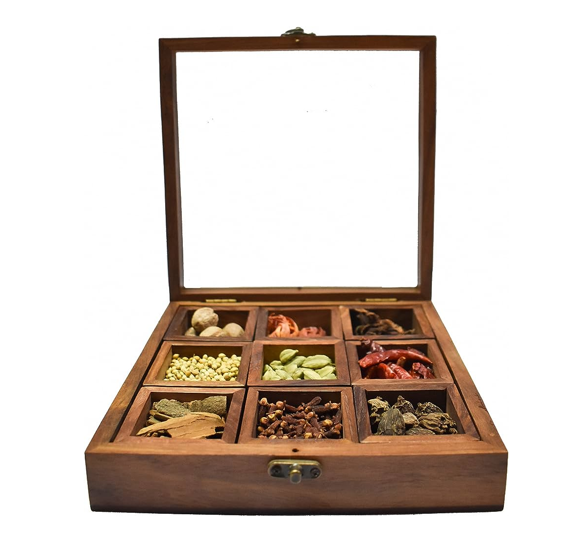 Unique Style Moveable Spice Compartment with Wooden Square Box High Quality Spice Tools Kitchen Decor Tableware Box