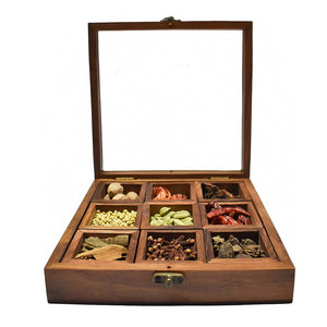 Unique Style Moveable Spice Compartment with Wooden Square Box High Quality Spice Tools Kitchen Decor Tableware Box