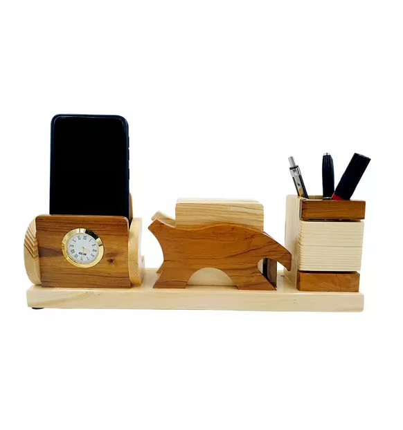 New Style Acacia Wood Make Up Brush Holder pen holder with watch and shiny polished office supplies pencil wood pen holder