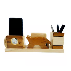 New Style Acacia Wood Make Up Brush Holder pen holder with watch and shiny polished office supplies pencil wood pen holder