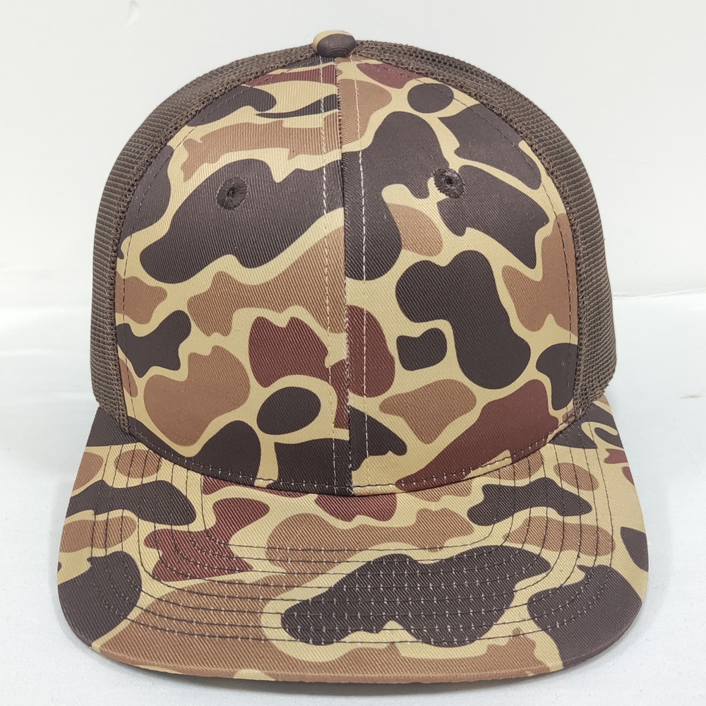 Old School Premium Quality Custom Leather Patch Logo 6 Panel Mesh Richardson 112 Style Trucker Camo Blank Hat