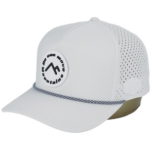 High Quality Custom 5 Panel Rubber Pvc Logo Rope Baseball Cap Waterproof Laser Cut Hole Perforated Performance golf Hat