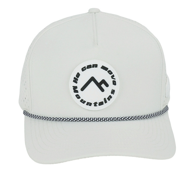 High Quality Custom 5 Panel Rubber Pvc Logo Rope Baseball Cap Waterproof Laser Cut Hole Perforated Performance golf Hat