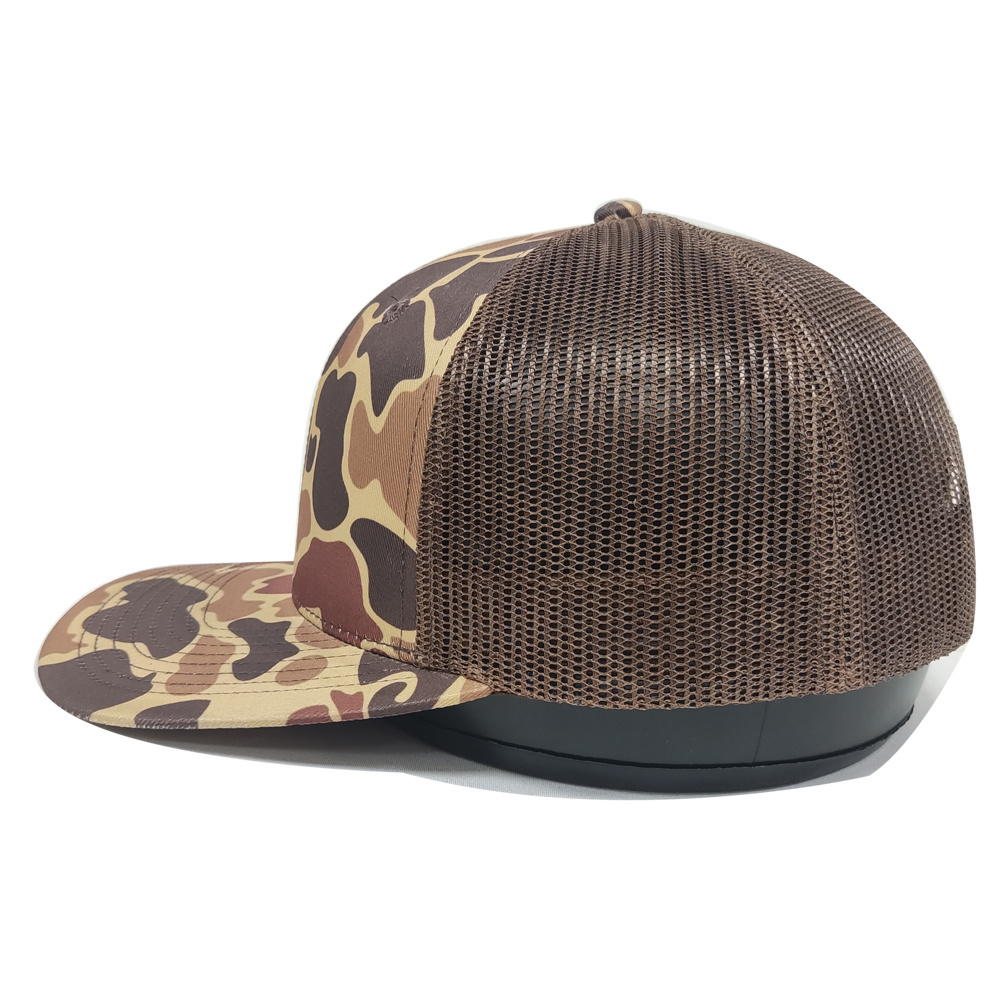 Old School Premium Quality Custom Leather Patch Logo 6 Panel Mesh Richardson 112 Style Trucker Camo Blank Hat