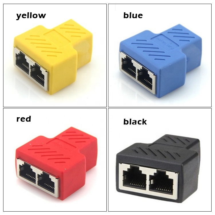 1 to 2 Female Plug RJ45 Connector Socket Ethernet Lan Network Adapter RJ45 Coupler Splitter