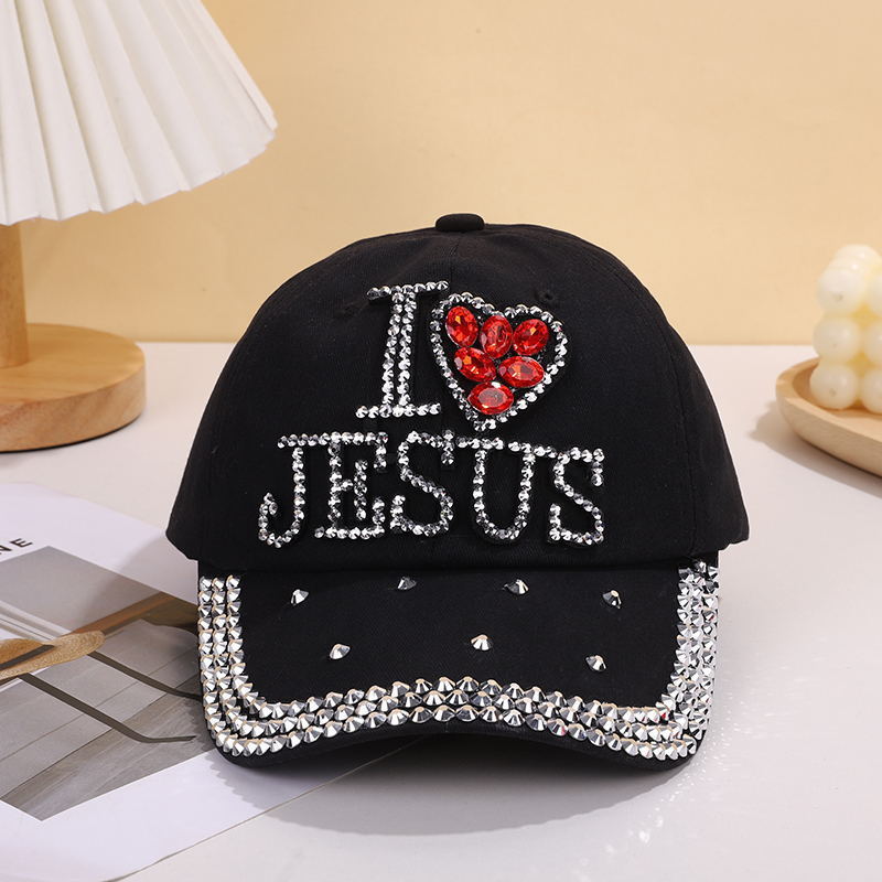 I Love Jesus Hat - Womens Rhinestone Crystal Pattern Baseball Hat  I Love Jesus cap