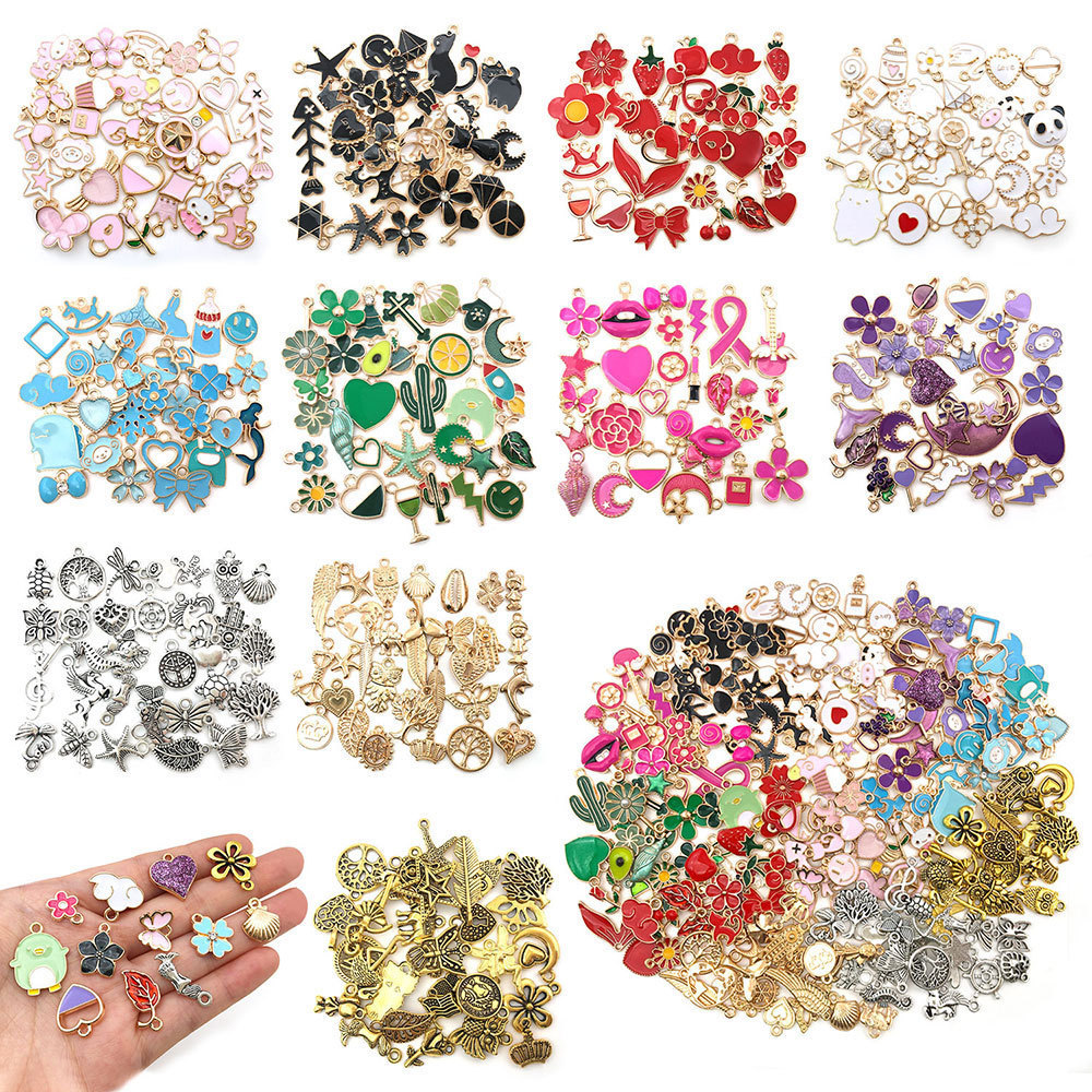 100pcs,30pcs/set mixed 11colors Alloy charm beads wholesale Pink Black Colorful beads and Enamel charms for Pan Bracelets