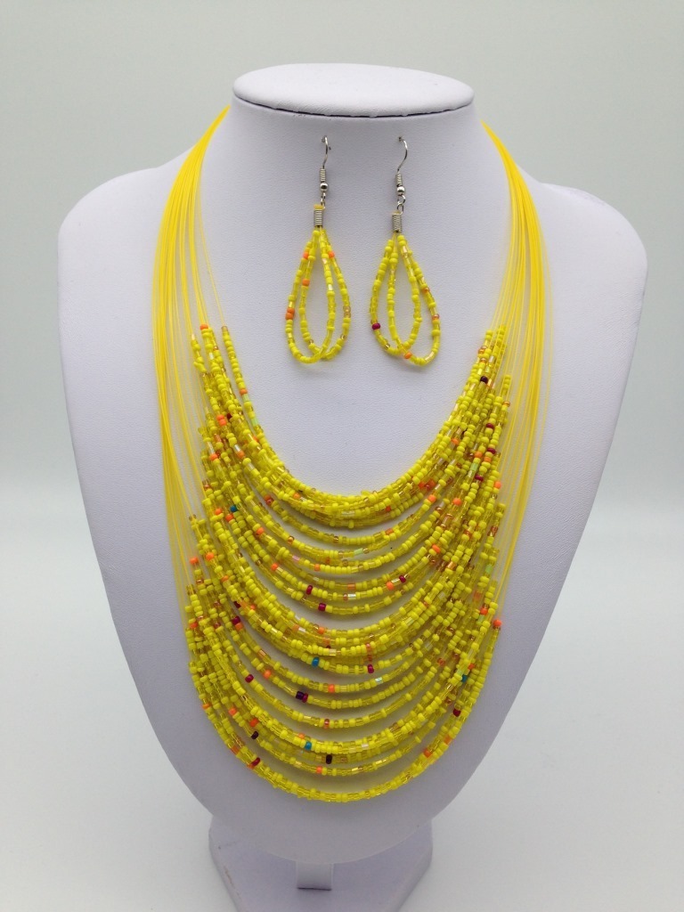 Ethnic Multi-Layers South African Ghanaian Nigerian Tribal Women Seed Beads Necklace And Earing Jewelry Set