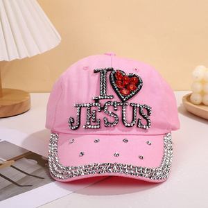 I Love Jesus Hat - Womens Rhinestone Crystal Pattern Baseball Hat  I Love Jesus cap