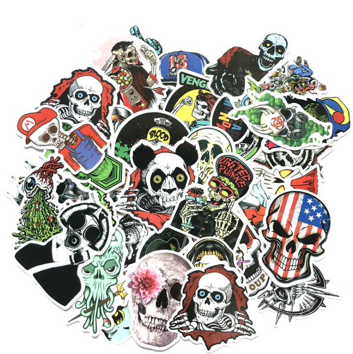 Skull Sticker Pack 50pcs for Laptop Water Bottle Crazy Vinyl Horror Skeleton Decals for Skateboard Computer Skull Stickers