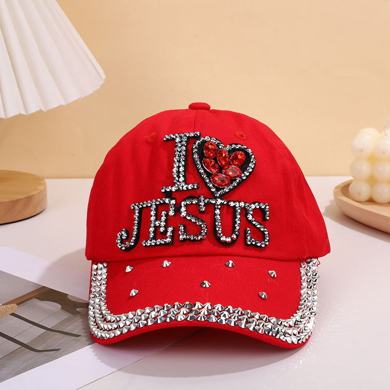 I Love Jesus Hat - Womens Rhinestone Crystal Pattern Baseball Hat  I Love Jesus cap