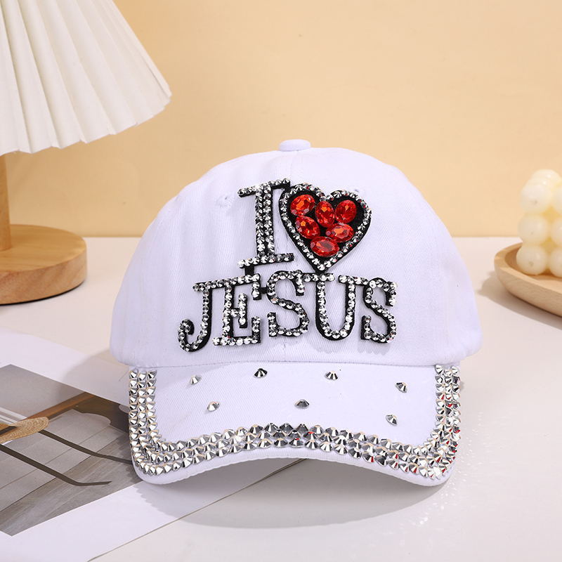 I Love Jesus Hat - Womens Rhinestone Crystal Pattern Baseball Hat  I Love Jesus cap