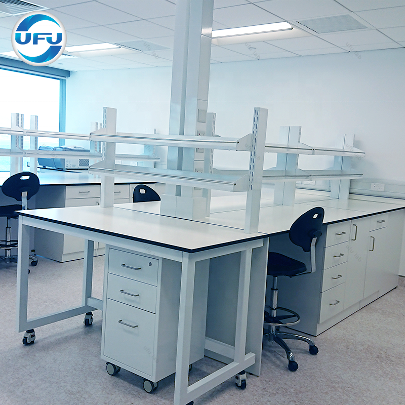 UFU Medical Laboratory Workbench With Reagent Rack And Metal Cabinet